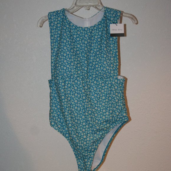 Wenly Zeng Large High Scoop Neck One Pc Swimsuit Back Zipper Blue Flowers Womens - Picture 8 of 13